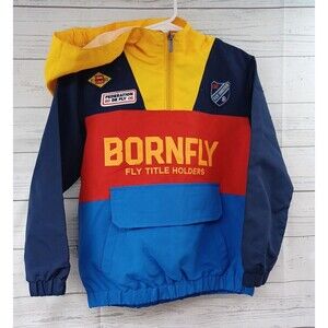 Born Fly Windbreaker Jacket Boys Sz M Blue Red 3/4 Zip Long Sleeve Hood
